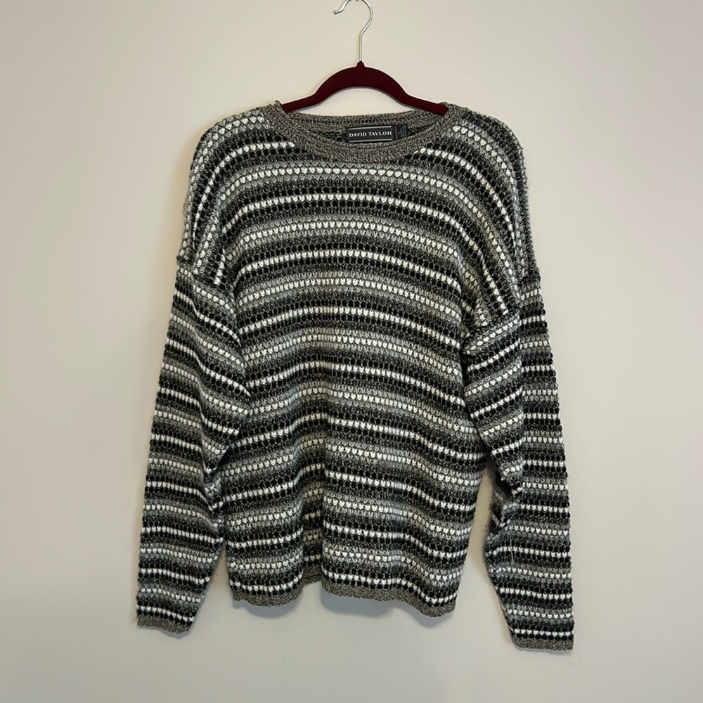 black, white, gray sweater